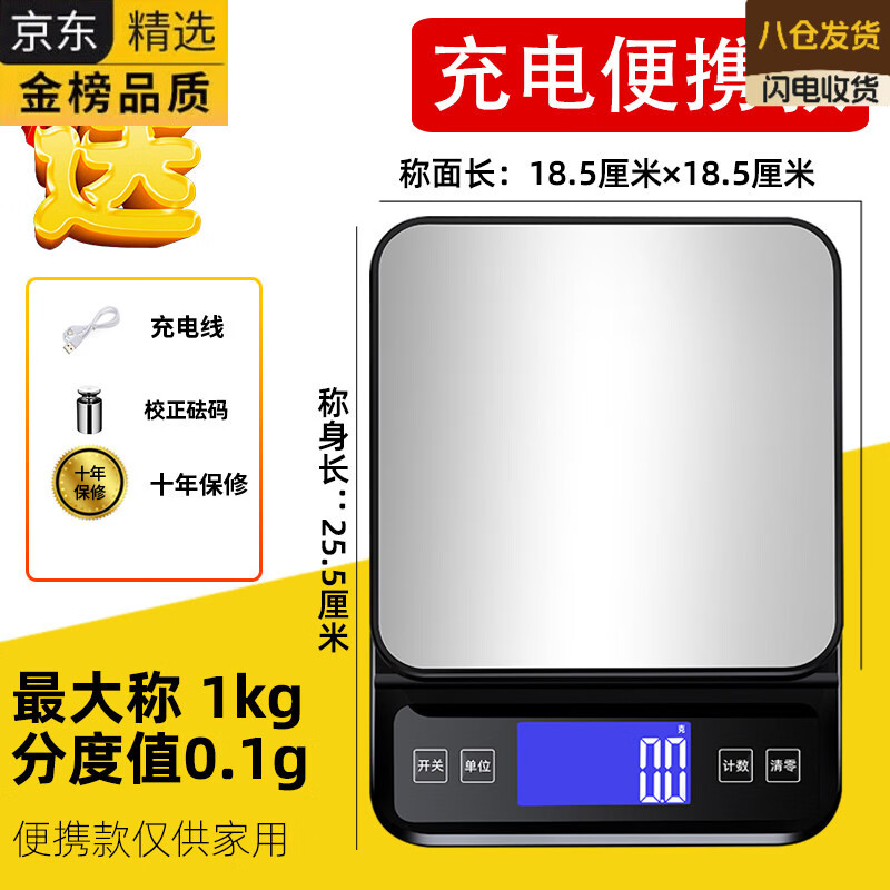 ATOX德国进口品牌精准电子天平秤0.001g实验高精度家用电子秤黄金珠宝 【可携式款】充插两用-方盘 1kg0.1g