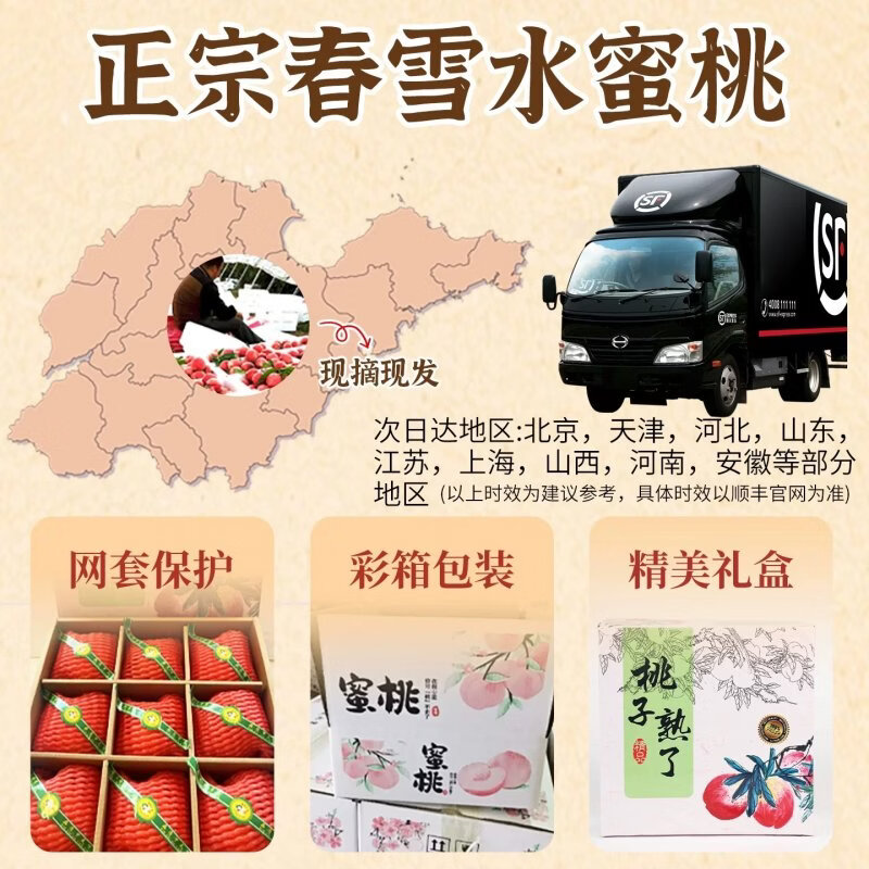三萌果蔬 春雪水蜜桃【JD顺丰-多地次日达】河北当季脆桃新鲜桃子水果礼盒 A+级【单果150-200g】精品果 净重3斤装【多人复购-超划算】