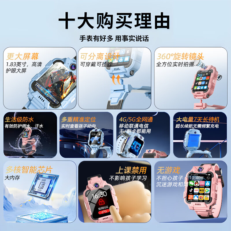 小天才酷盖2026新款旋转智能儿童电话手表3-6-9-12岁GPS精准定位防水全网通青少年小学初高中生微信视频通话 粉-双摄可拆卸+微信抖音支付下载