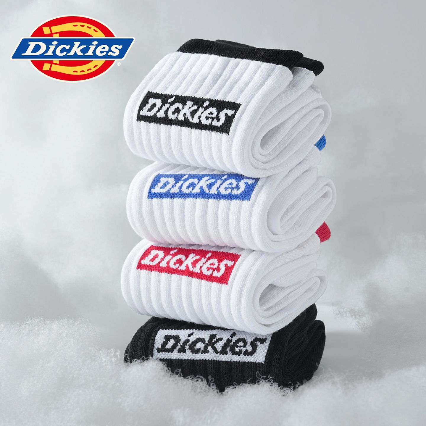 Dickies正品袜子男中筒袜潮牌棉袜运动篮球10A抑菌吸汗双罗口爆款休闲袜 双罗口设计【4双装】白蓝-白蓝-白红-白红 均码 【36-44】Dickies官方正品
