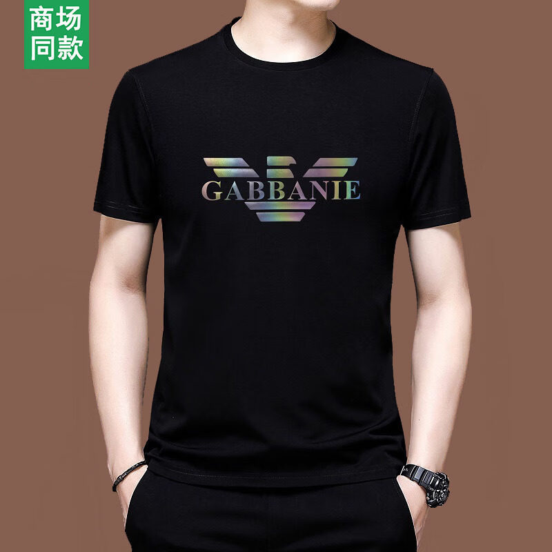 GABBANIE正品品牌桑蚕丝圆领高端透气男士短袖t恤夏装新款冰 丝半袖 十大奢侈品男装国际一线品牌白色 L 170_(适合体重120-135斤)