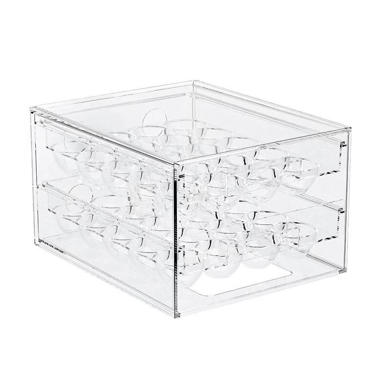 抽屉式收纳盒冰箱收纳盒多层可叠加沥水果蔬保鲜盒鸡蛋收纳盒子 双层40格鸡蛋盒