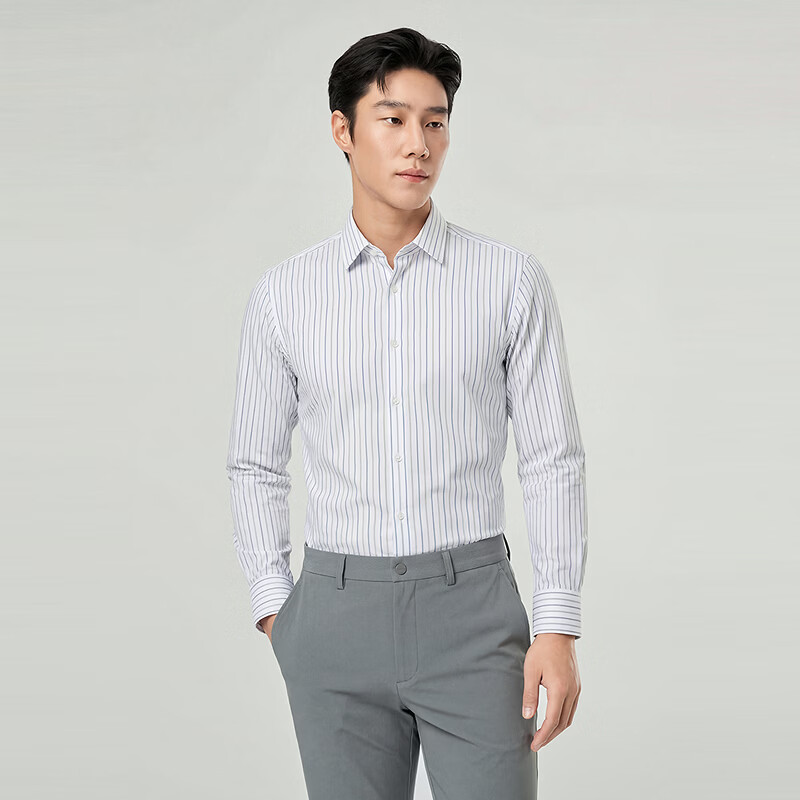 雅戈尔(YOUNGOR)长袖衬衫男棉弹混纺DP免烫衬衫缎纹质地抗皱挺括有型2026新品 绿色条纹 40 (175/92Y)