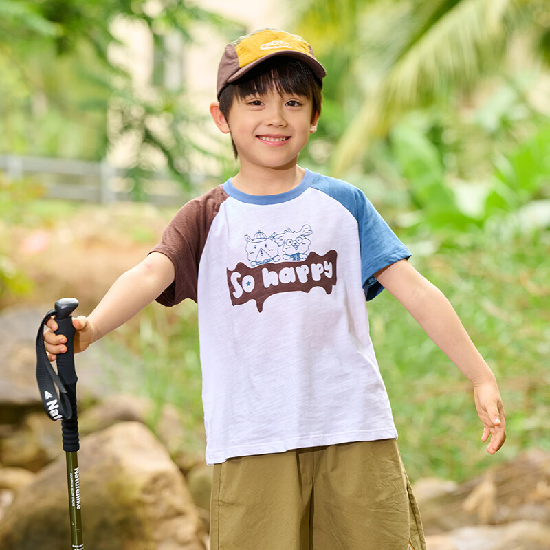 棉花堂（cottontown）【100%棉】棉花堂童装儿童短袖T恤A类抗菌竹节棉男童女童休闲上衣 蓝色 90 90/52