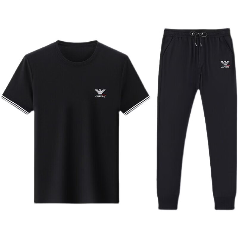 阿玛尼（ARMANI）正品男装男士休闲运动服套装男夏季薄款冰 丝短袖高端潮流帅气 十大奢侈品男装国际一线品牌529款白色(短袖+长裤) 3XL 185_【建议180-200斤】