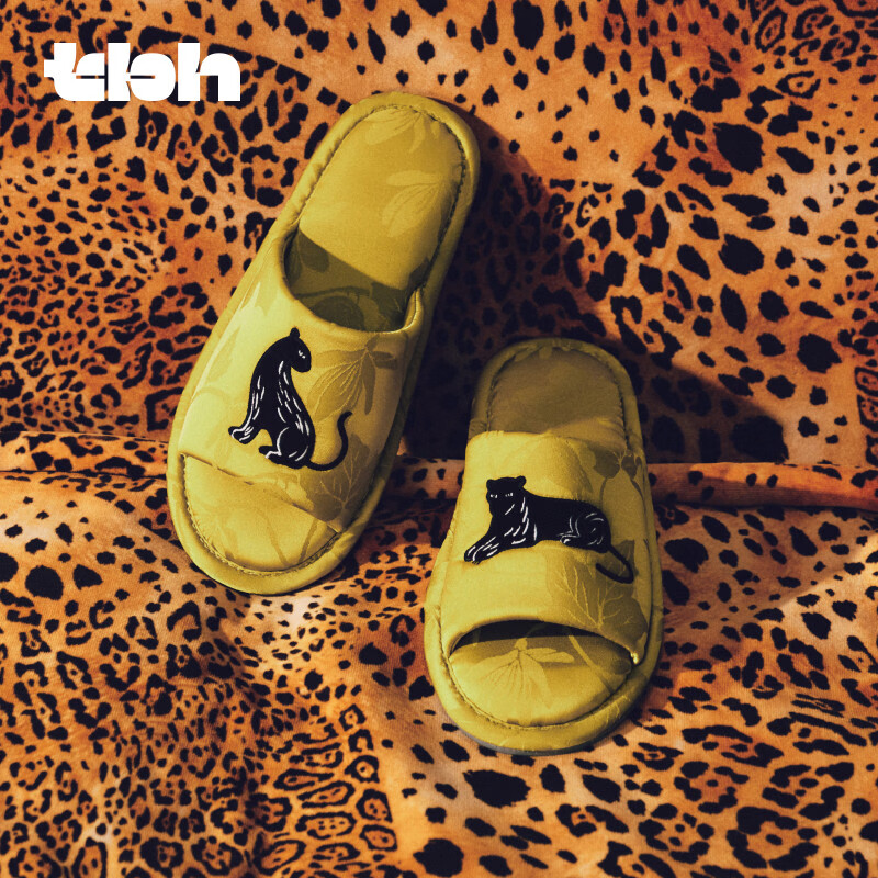 野兽派家居（tbh）都市野兽黑豹提花开口拖可外穿室内家居鞋夏季拖鞋 黑豹提花开口拖鞋 雾蓝 38-39