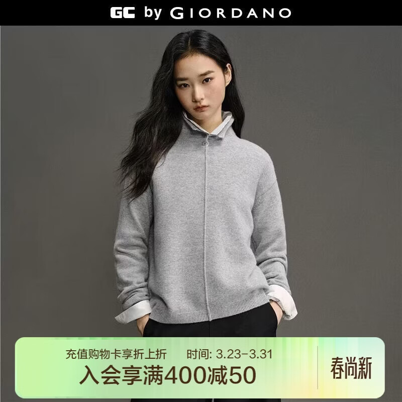 GIORDANO CONCEPTS 2025秋冬新款针织衫女静奢羊毛衫品牌刺绣宽松高领毛衣12355605 13中花灰 M