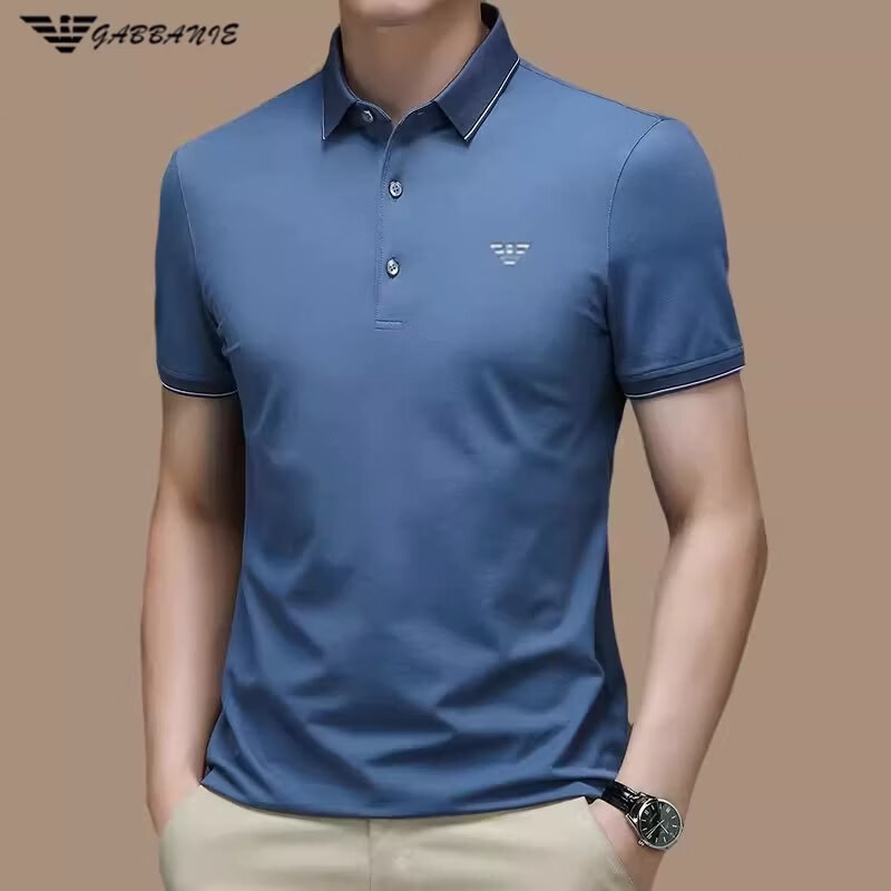 阿玛尼(ARMANI)正品夏季猕猴桃短袖t恤男士桑蚕丝商务翻领冰 丝顶休闲男士Polo衫 奢饰品国际一线品牌黑色 2XL 185_100A(建议165-180斤)