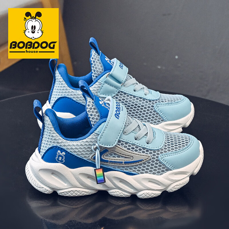巴布豆(BOBDOG)童鞋夏季单网跑鞋女2026新款中大童休闲鞋男童透气鞋子儿童运动鞋 浅月/浅宝兰 30 适合脚长18.3cm