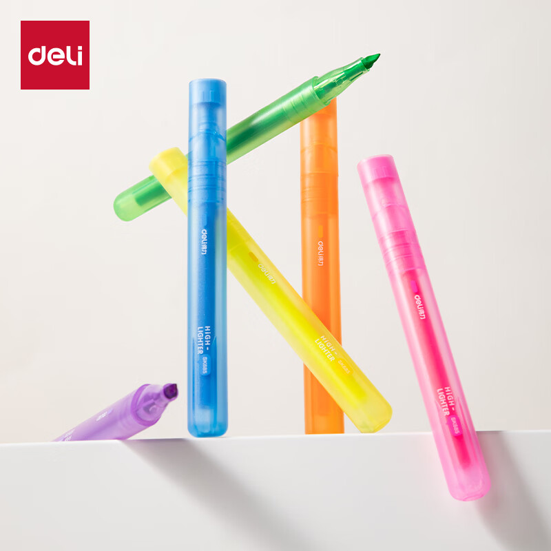 得力（deli）软头荧光笔 学生文具考试复习划重点学生彩色醒目标记笔手帐笔 海涧珊瑚色6支/盒 SK680