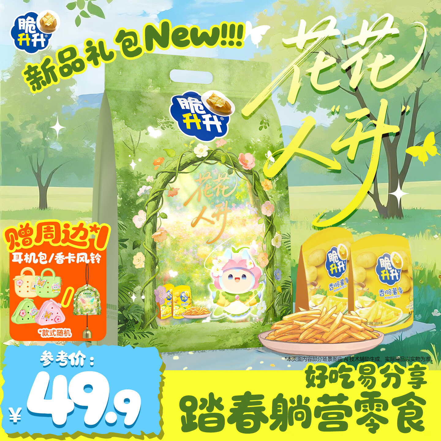 脆升升花花人升礼包528g春季露营薯条薯丁组合装便携零食含周边 花花人升礼包528g
