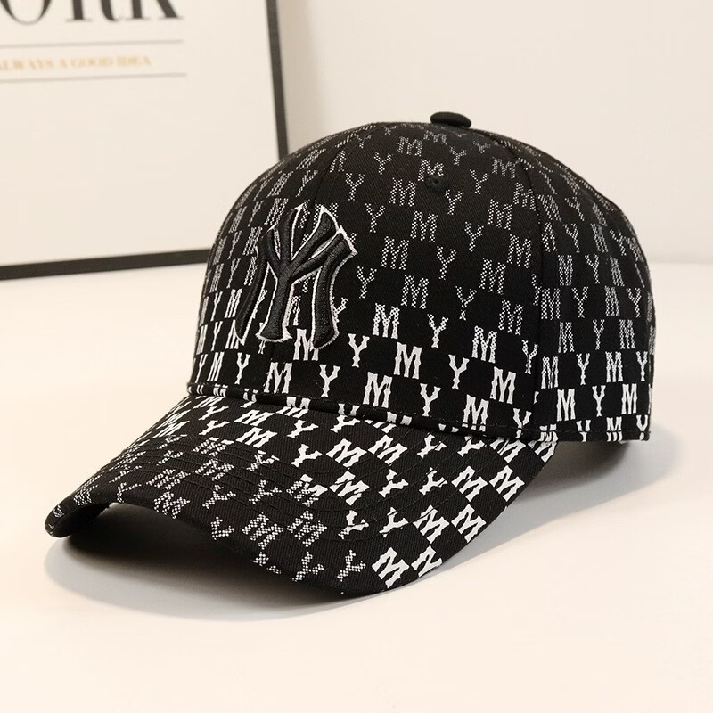 NY刺绣字母棒球帽男欧美时尚百搭遮阳满印MY字母春夏鸭舌帽女潮 藏青—满印MY 均码