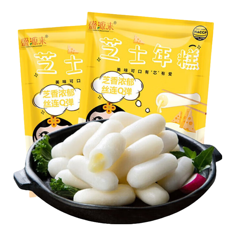 盛源來 芝士年糕韓式年糕條起司夾心韓國炒年糕火鍋食材 芝士年糕500g*2袋