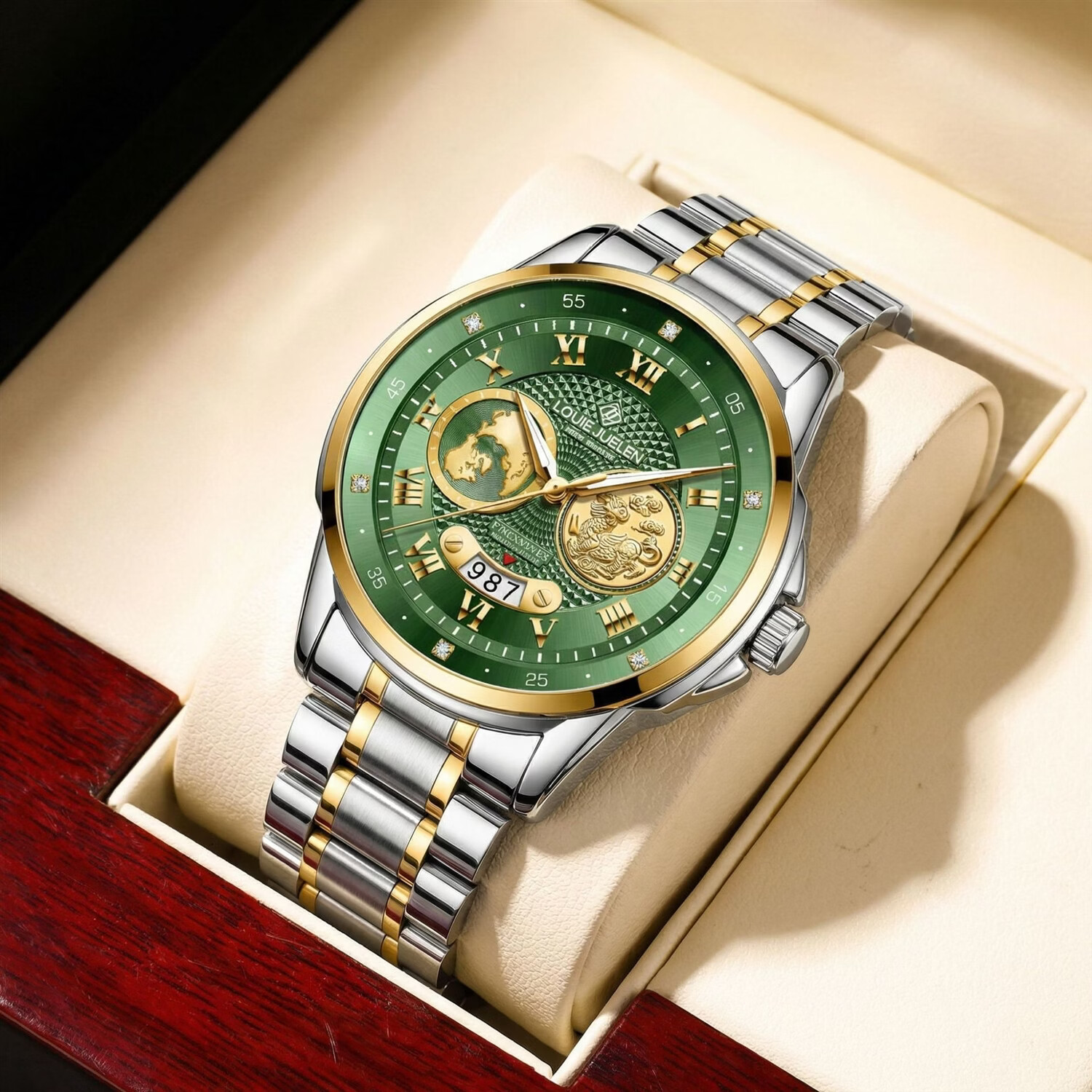 男士手表爵伦品牌石英腕表 L-9647金壳金面金钉钢带