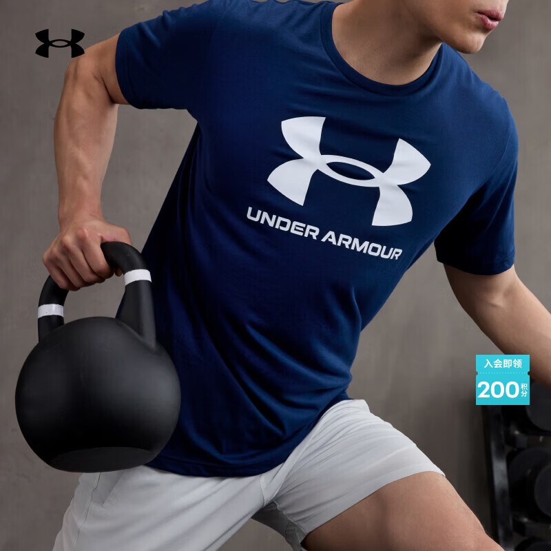 安德玛（Under Armour）春夏Sportstyle Logo男子训练运动短袖T恤1382911 学院蓝408 2XL