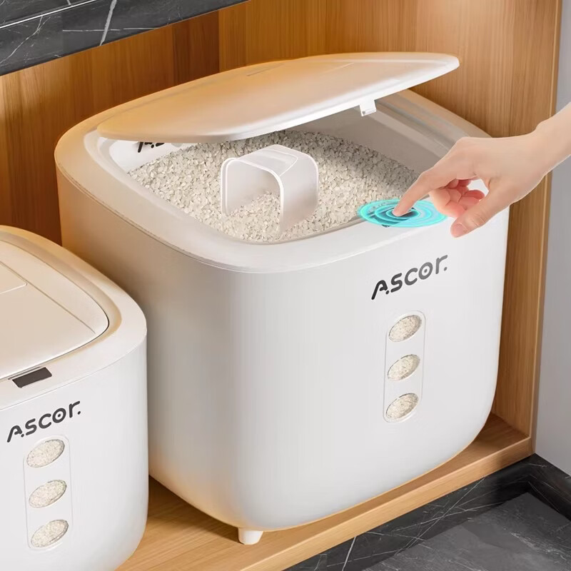 艾仕可（ASCOR）食品级专用米桶20斤装2026新款防虫防潮密封米缸大容量面粉家用 方形米桶【10斤送量杯】