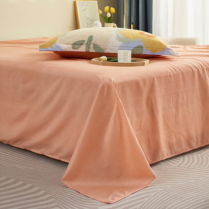 唐纳家纺简约亲肤棉四件套 柔软透气裸睡家用宿舍双人床品可机洗 亲肤棉四件套-春暖花开 床单款 (被套200*230cm)