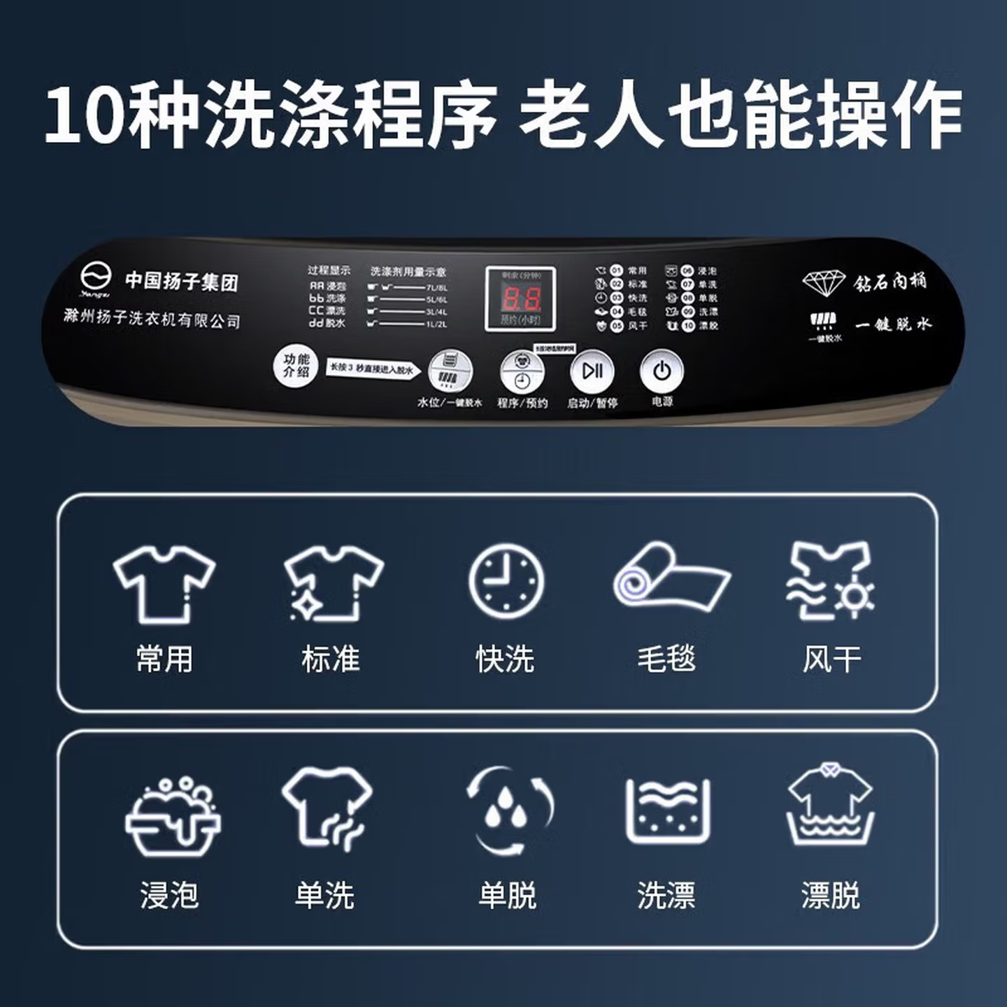 扬子洗衣机全自动新一级能效家商用波轮大容量洗脱烘一体12KG蓝光洗护防缠绕公寓宿舍出租房 12KG【蓝光风干+升级节能+强电机】 波轮