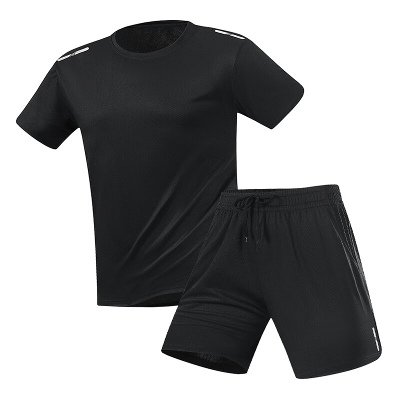 JEEP SPIRIT吉普男士冰丝速干套装夏季圆领t恤运动宽松短袖短裤两件短装 白色套装 M