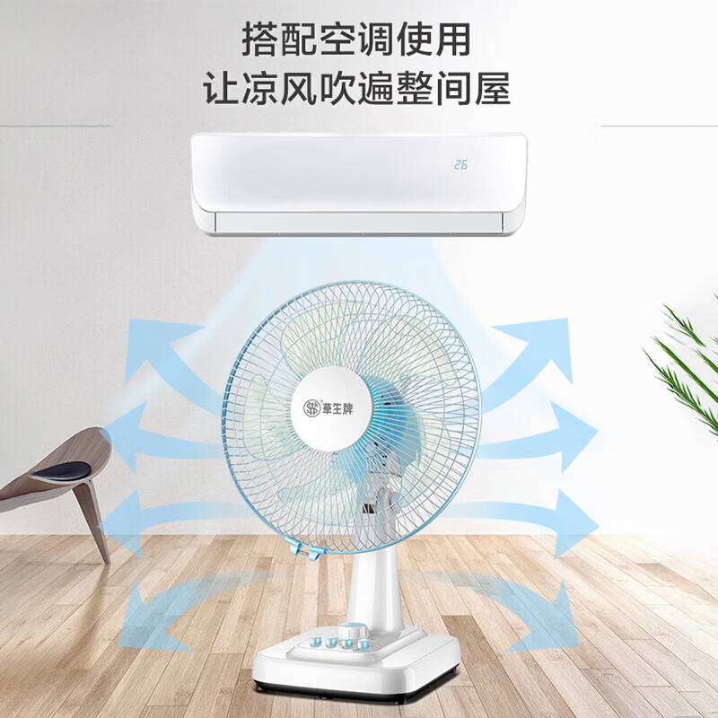 华生（Wahson）电风扇 台扇 家用风扇宿舍卧室台风扇客厅办公室节能省电摇头电扇学生床头电风扇 14英寸五叶60分钟定时+三档摇头WS-A1201
