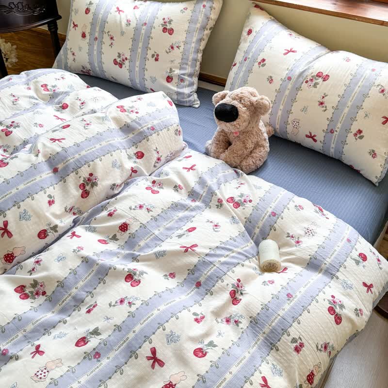 多兰诗（Duolanshi）A类小清新有氧提花四件套亲肤透气宿舍单双人春夏四件套 蓝颜 1.8米 床单款 被套200*230 四件套