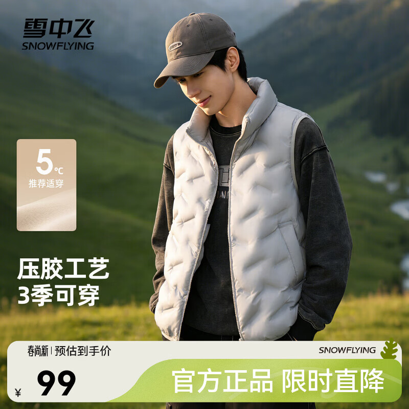 雪中飞秋冬新款保暖百搭螺纹袖口短款多色可选立领羽绒马甲情侣 灰色|8159 3XL 175/92A 男款