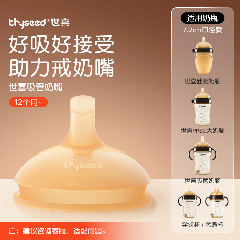 世喜吸管奶嘴（12个月以上可安装重力球）宝宝1-3岁宽口径硅胶直饮
