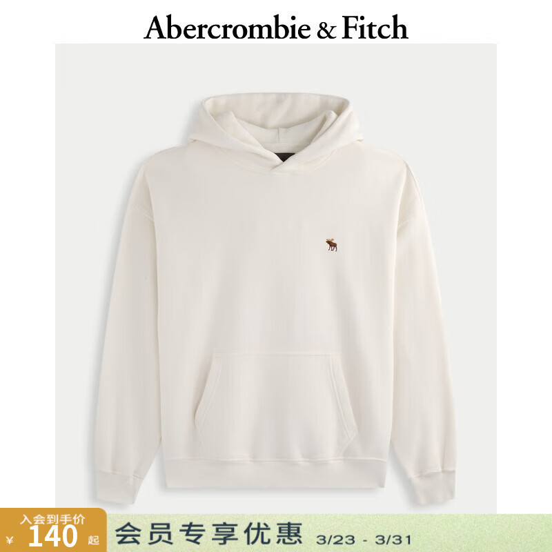 Abercrombie &amp; Fitch经典小麋鹿图案美式复古抓绒套头连帽卫衣25秋冬男装122-5536 白色 XL (180/116A)