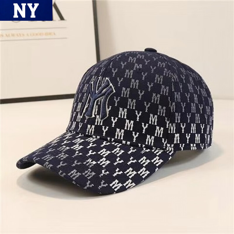 NY刺绣字母棒球帽男欧美时尚百搭遮阳满印MY字母春夏鸭舌帽女潮 藏青—满印MY 均码 京东折扣/优惠券