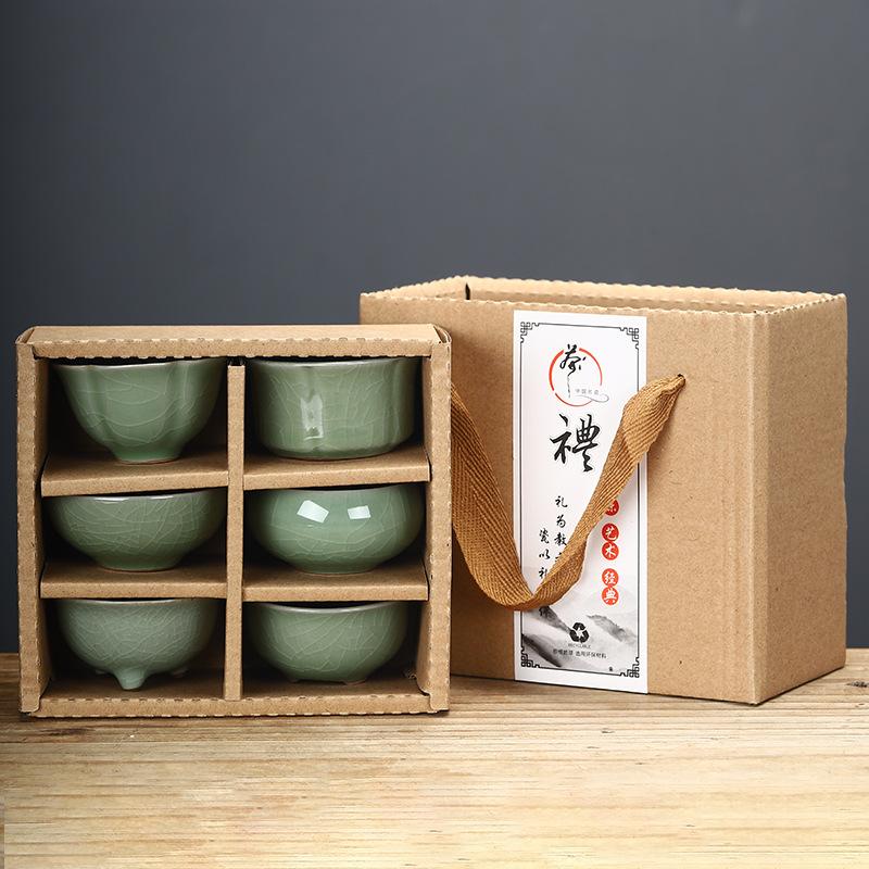 壹加壹汝窑主人杯可养品茗杯开片茶盏茶碗陶瓷功夫茶具汝瓷茶杯商 6个 哥窑装