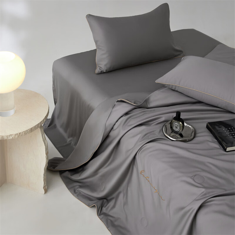 恒源祥夏凉被 A类20%大豆纤维天丝棉纯色亲肤透气夏凉被可机洗薄被套件 高级灰【20%大豆纤维】 150cm*200cm【夏被单件】