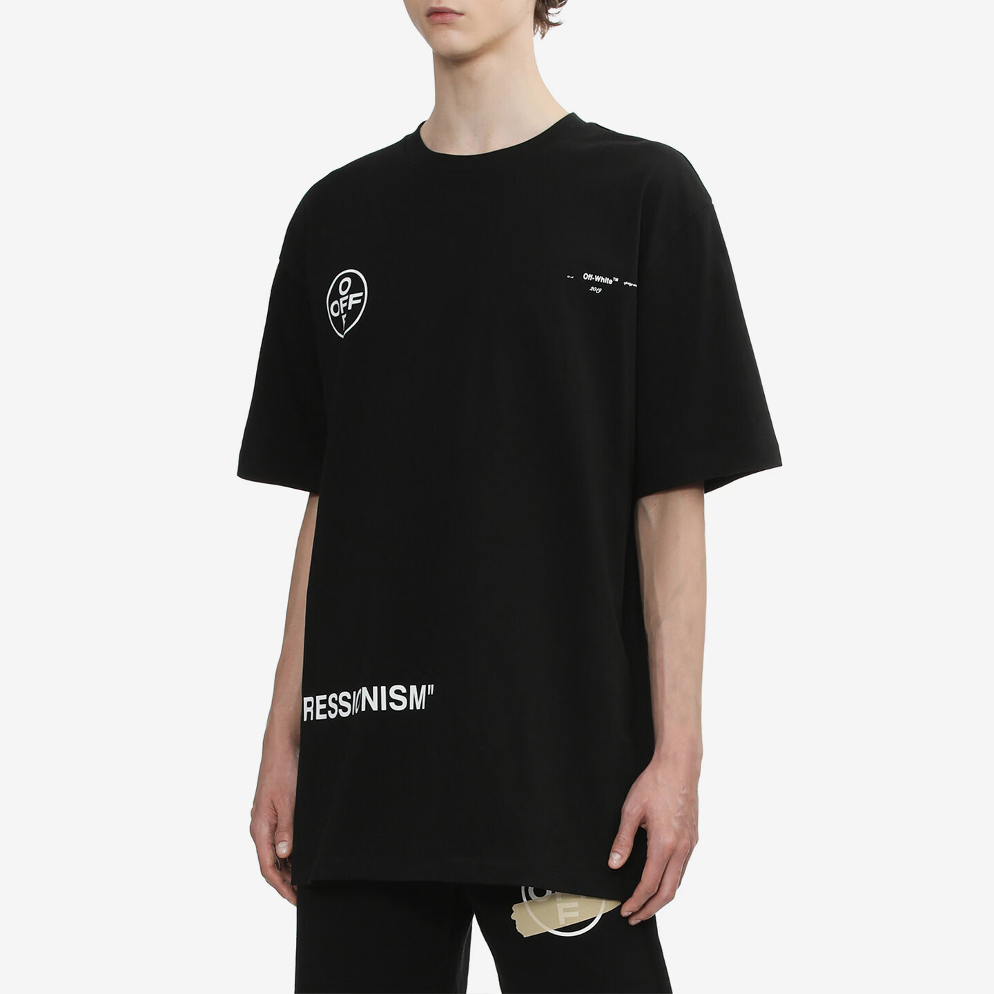 OFF WHITE™情侣装新款宽松短袖T恤圆领纯棉男装半袖潮牌上衣 黑色 L