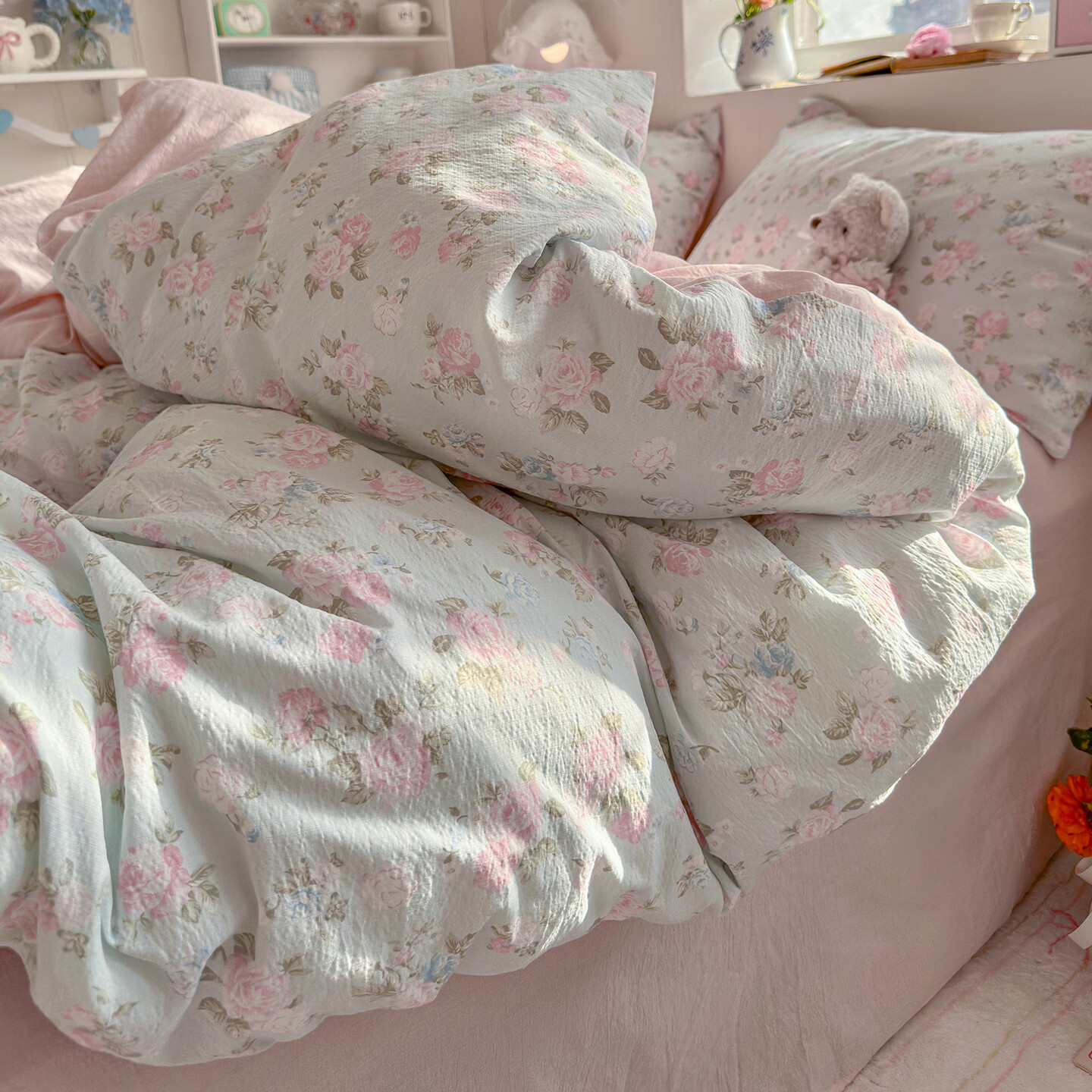 雅鹿A类亲肤双层纱床上四件套家用印花被套床单学生宿舍三件套床上用 春日限定【A类品质/亲肤裸睡】 1.8m 床单款 四件套-被套200x230cm