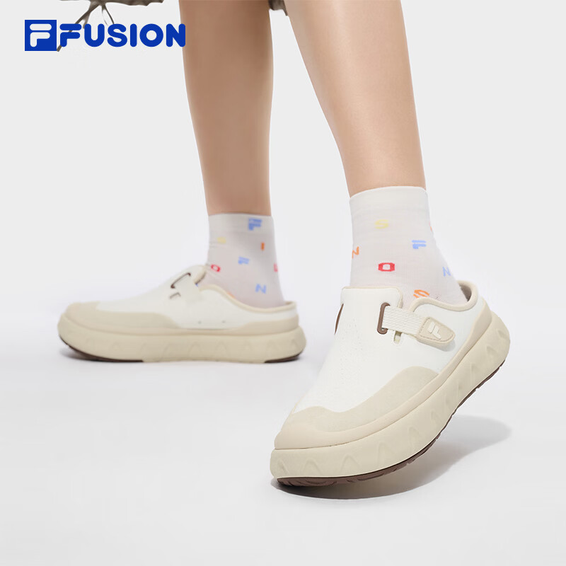 FILAFUSION斐乐女鞋勃肯鞋一脚蹬半拖鞋子2026夏季新款甜筒凉鞋穆勒鞋 雪白/安哥拉棕-SA 35.5