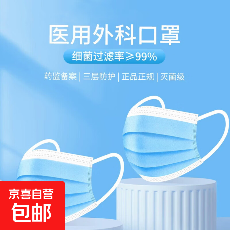 医用外科无菌口罩过敏性鼻炎冬季保暖平面耳挂式口罩 10个 蓝色