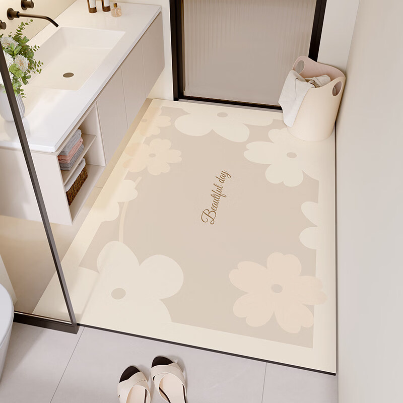 DONOYA 多罗亚硅藻泥卫生间地垫浴室门口吸水地垫卫生间门口吸水防滑垫脚垫可裁 美好生活 40cm*60cm