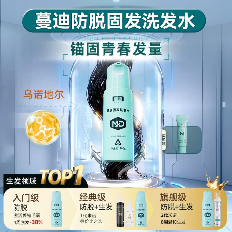 蔓迪防脱固发洗发水200g【乌诺地尔】米诺同源成分激活萎缩毛囊防脱固发洗发水