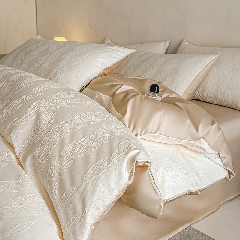 ROLAND LIVE全棉A类厚织浮雕提花四件套柔软亲肤被套床单床笠纯棉床上用品 PS 全棉浮雕提花套件-沐叶清风奶白 1.2米床 床单款 【被套160*210cm】