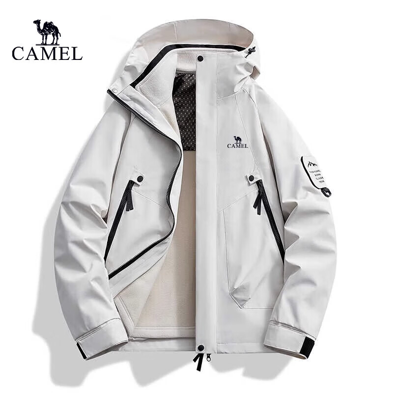 骆驼（CAMEL）冲锋衣男2025新款户外情侣三合一防水防风登山服三防夹克外套 朱雀红春秋单冲2518 3XL