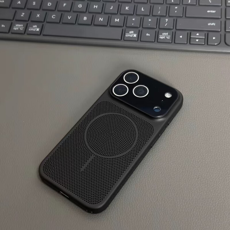 闪曼巴 夏日清爽散热透气适用iPhone17promax手机壳苹果17pro透气降温苹果17大视窗网孔全包镜头膜保护套 【峰岩白-细圈磁吸】无线充大视窗网壳 iphone 17 Pro Max