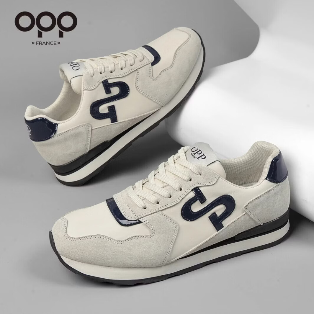 OPP男鞋复古休闲阿甘鞋百搭男款 拼色运动鞋通勤德训鞋休闲鞋子 米蓝色 单层 45