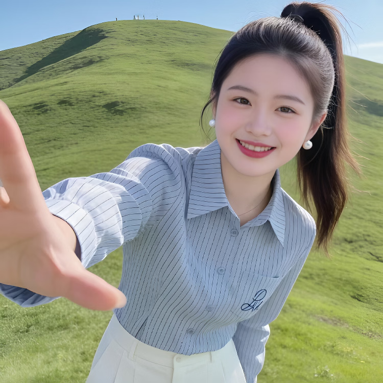 蓝色气质翻领长袖衬衫女2026春夏季新款超火韩版温柔风修身小衬衣 蓝色 L （建议90-105斤）