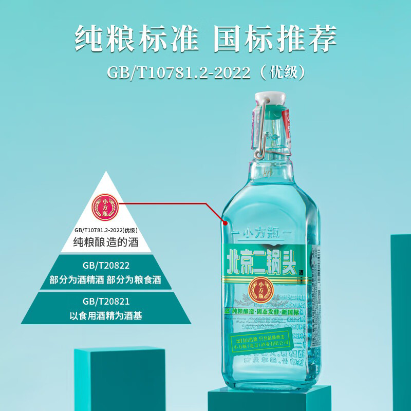 出口小方瓶牌 翡翠 北京二锅头 清香型白酒 42度 500mL 6瓶 礼盒装