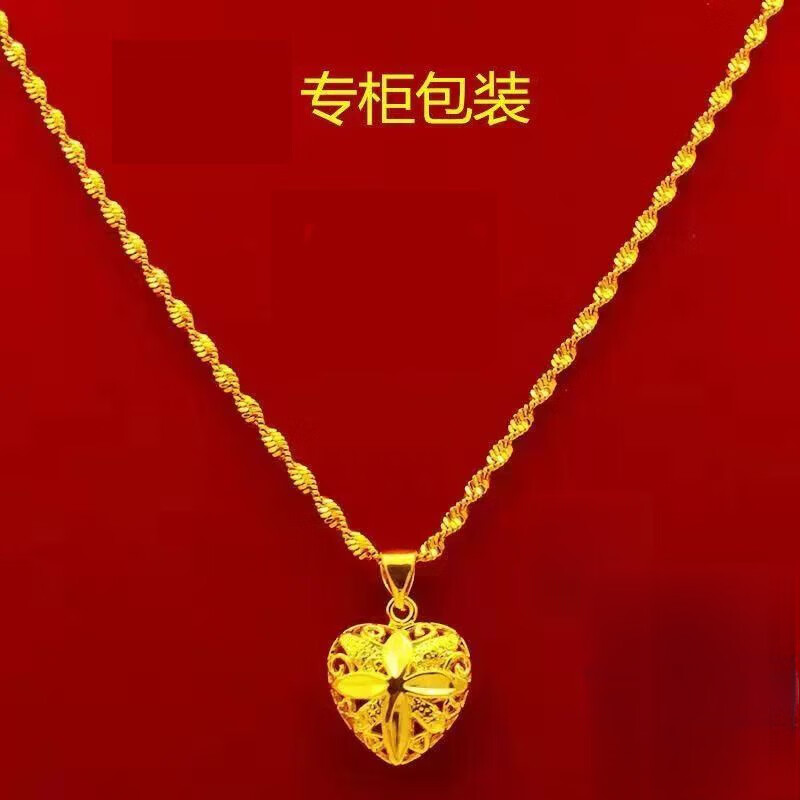 ZTA仿金包银项链不掉色越南沙金女士锁骨链女友24合金qq 转运珠挂坠+水波纹项链