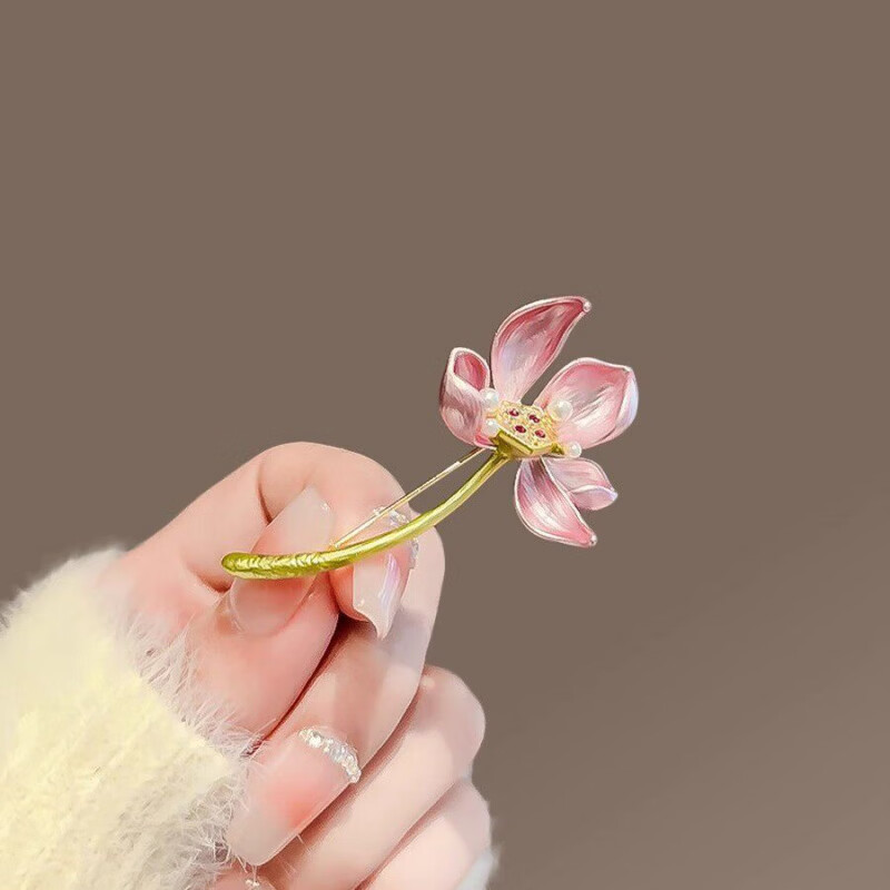 特玺中国风珍珠莲花胸针粉色珍女设计感国风古典优雅胸花气质别衣服配 粉色珍珠莲花 5.7*3cm