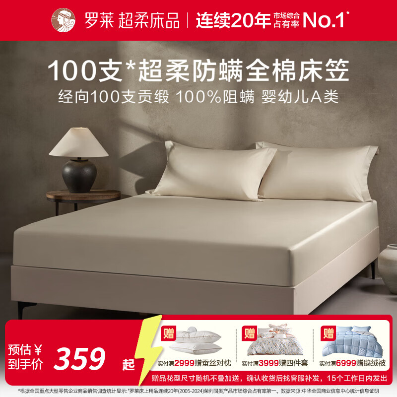 罗莱100支婴幼儿A类抗菌防螨全棉纯棉长绒棉床笠 星洄床笠 蓝色 150cm*200cm*28cm