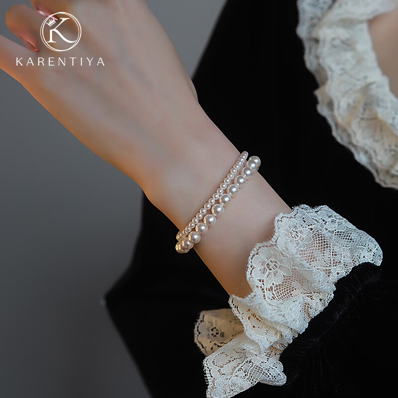 卡伦蒂亚（KARENTIYA）施家金珠珍珠手链女款2026新款高级感轻奢小众弹力绳珍珠手串叠戴 8mm+10mm叠戴(弹力线款)