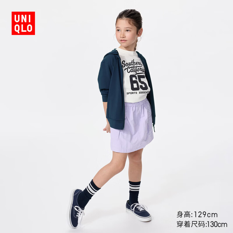 优衣库童装女童休闲迷你裙裤短裙短裤26春夏新款483329 70 浅紫色 160