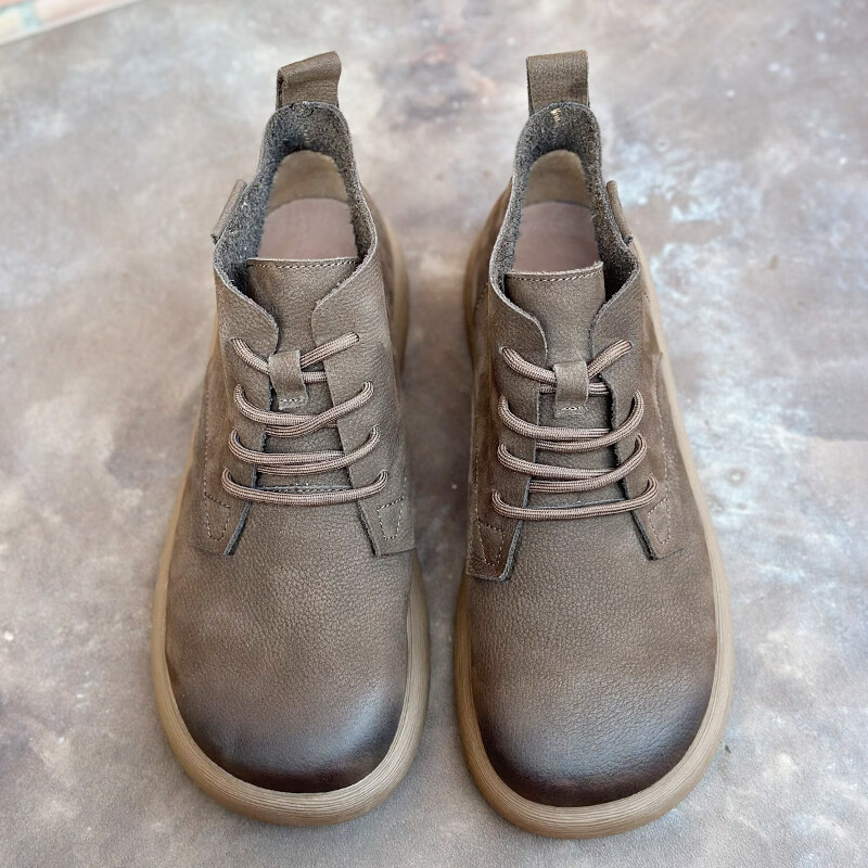 男士马丁靴复古英伦头层透气软皮软底系带短靴子 灰色 42