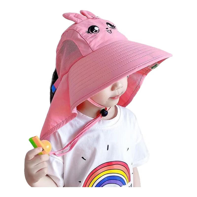 春夏季儿童防晒帽子防紫外线渔夫帽男女童宝宝遮阳帽婴幼儿太阳帽 动物披肩-粉色